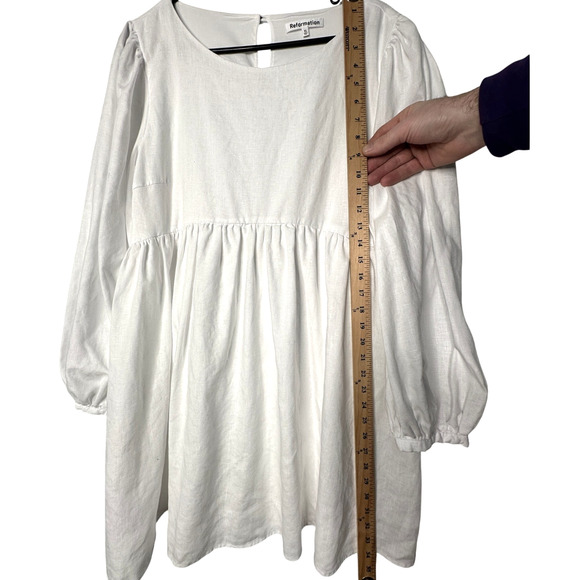 Reformation XL Ramone Babydoll 100% Linen Mini Dress Long Sleeve Fit&Flare White - Picture 8 of 10